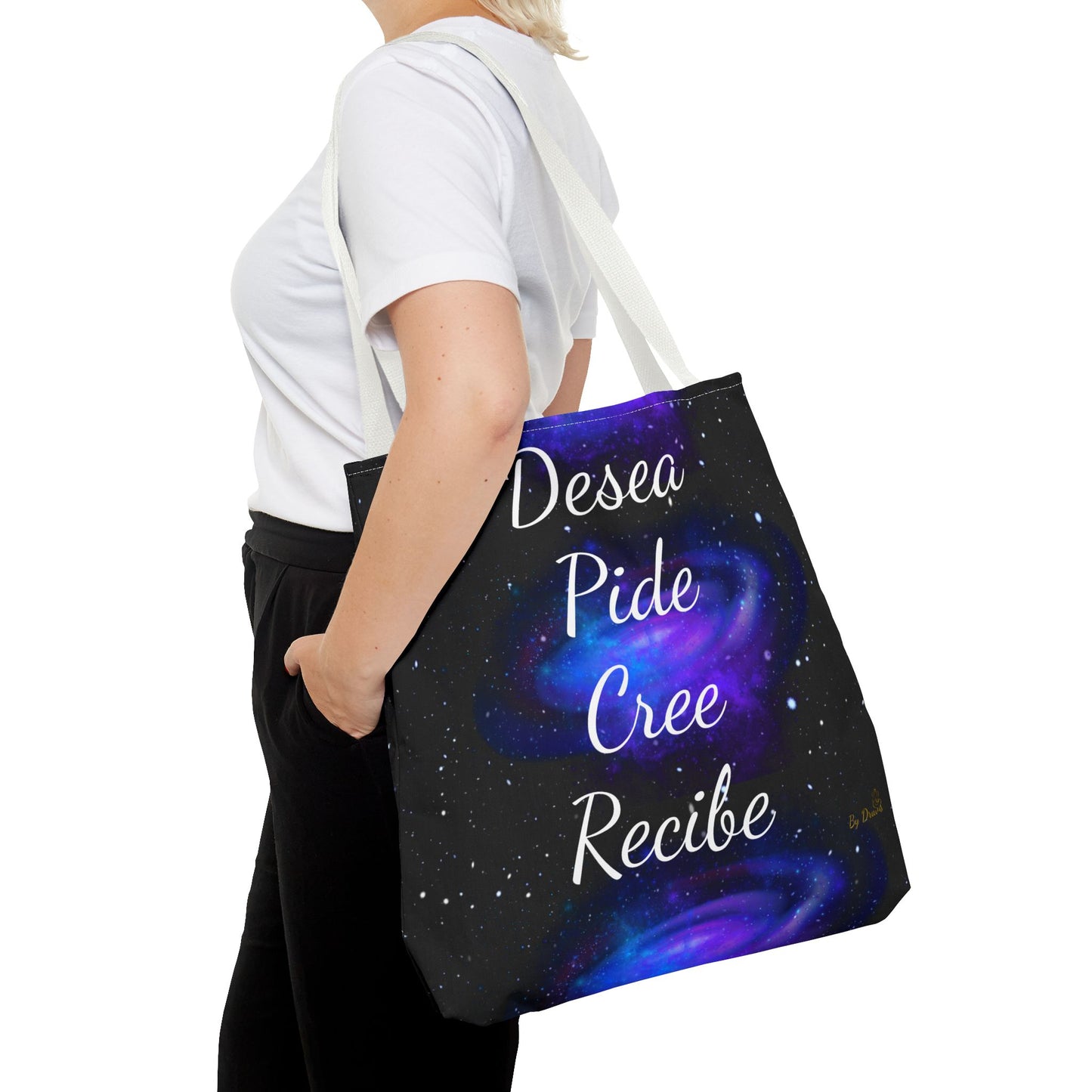 Desea Pide Cree Recibe Tote Bag – Bolsa Cósmica de Afirmaciones Espirituales por Druvs