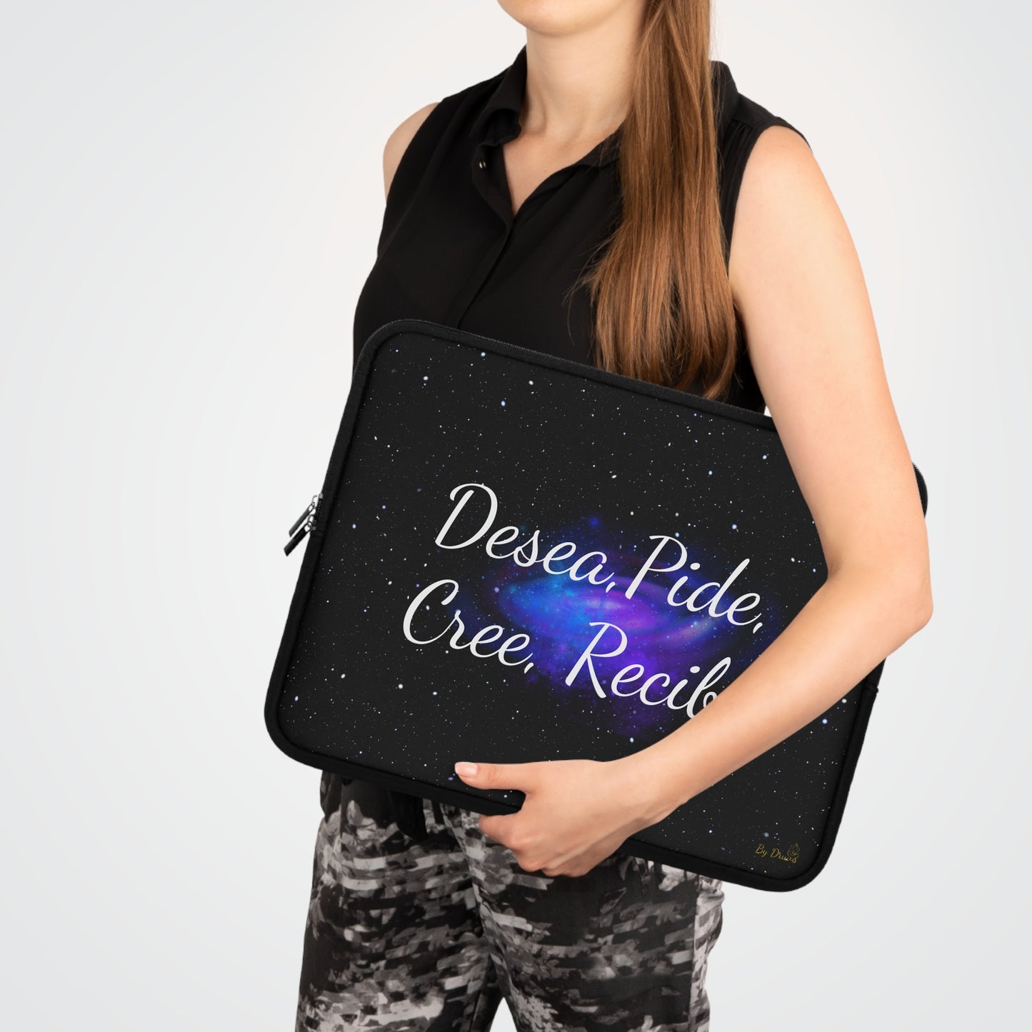 “Desea, Pide, Cree, Recibe” Laptop Sleeve – Galaxy Manifestation Case by Druvs (Multiple Sizes)