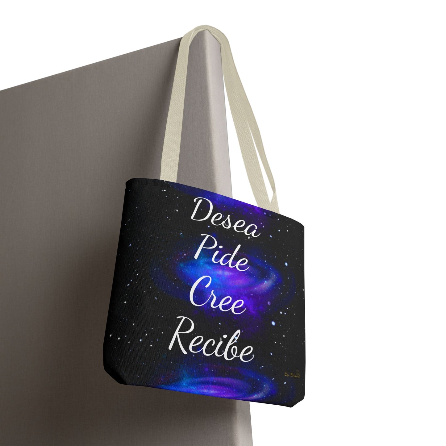 Desea Pide Cree Recibe Tote Bag – Bolsa Cósmica de Afirmaciones Espirituales por Druvs
