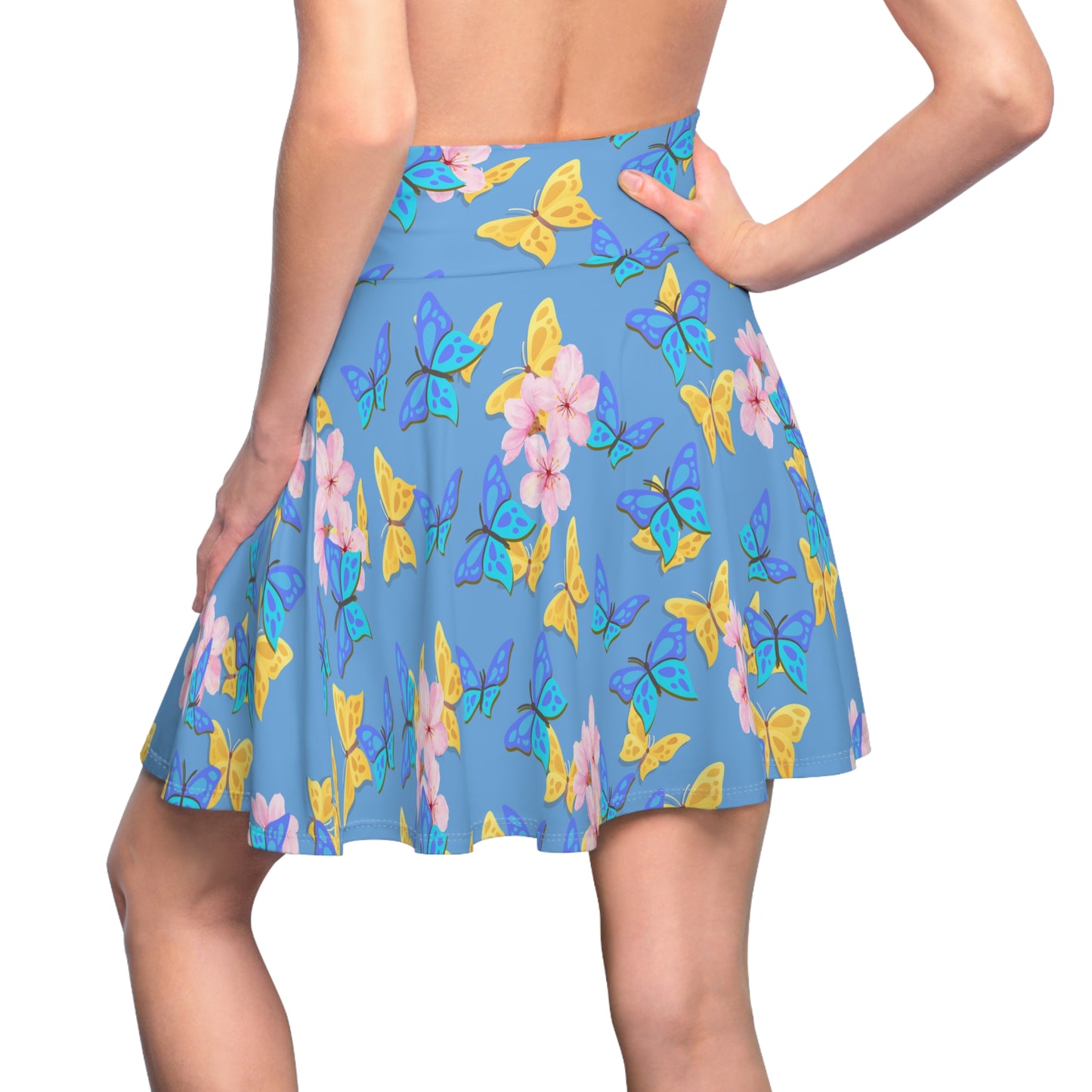 Bloom & Butterflies Skater Skirt – Spring Floral Print by Druvs
