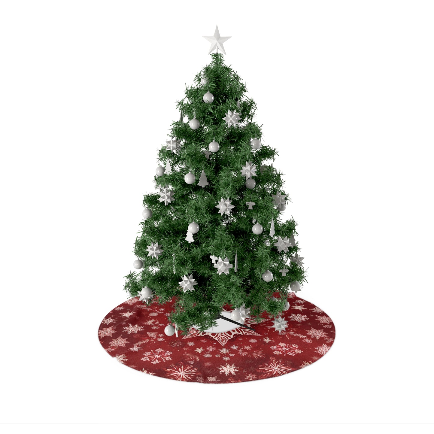 Elegant Red Snowflake Christmas Tree Skirt – Festive Holiday Decor