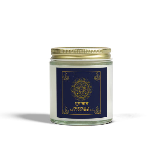 Shubh Labh Diwali candle with navy and gold mandala design by Druvs