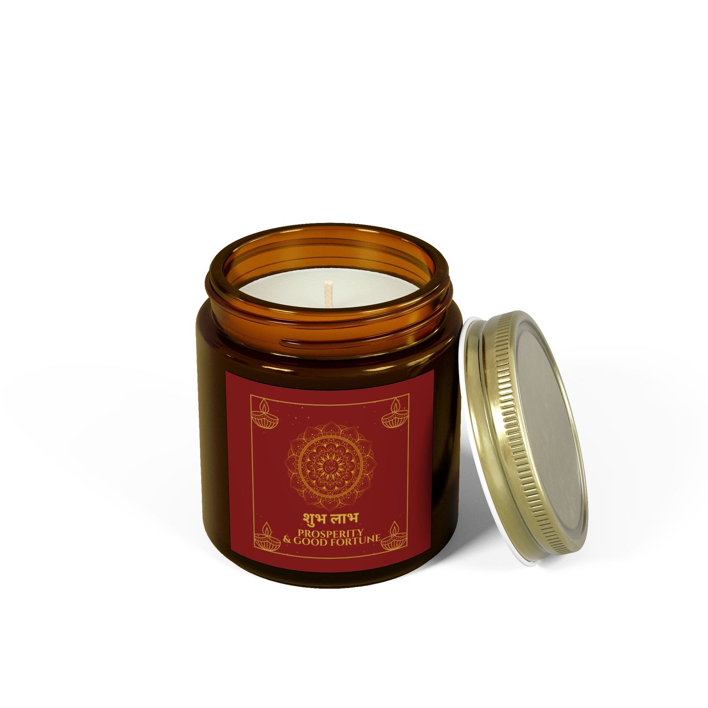 Shubh Labh Prosperity Candle – Red & Gold Diwali Soy Jar | Good Fortune Edition