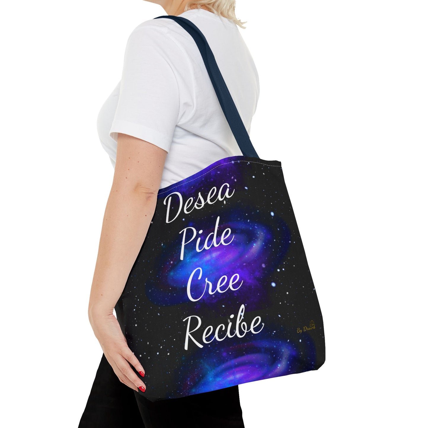 Desea Pide Cree Recibe Tote Bag – Bolsa Cósmica de Afirmaciones Espirituales por Druvs