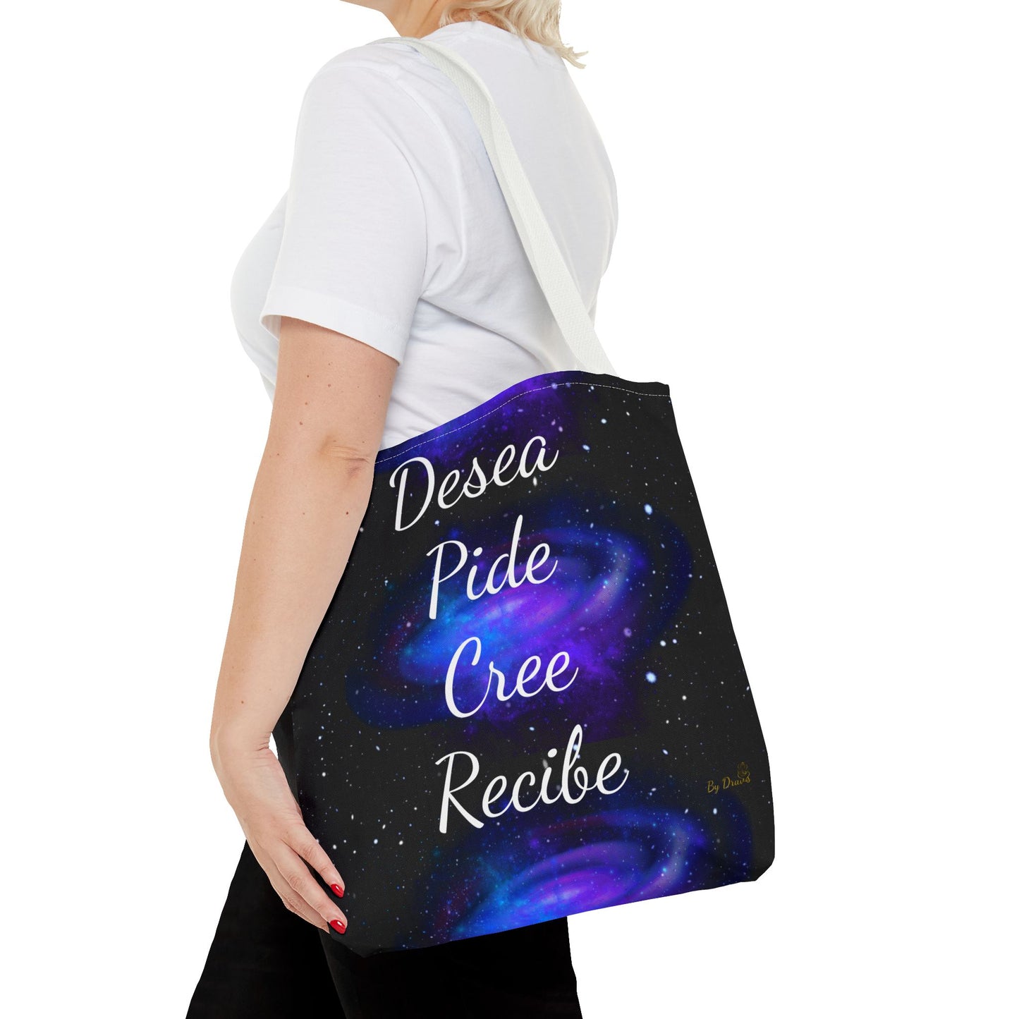 Desea Pide Cree Recibe Tote Bag – Bolsa Cósmica de Afirmaciones Espirituales por Druvs