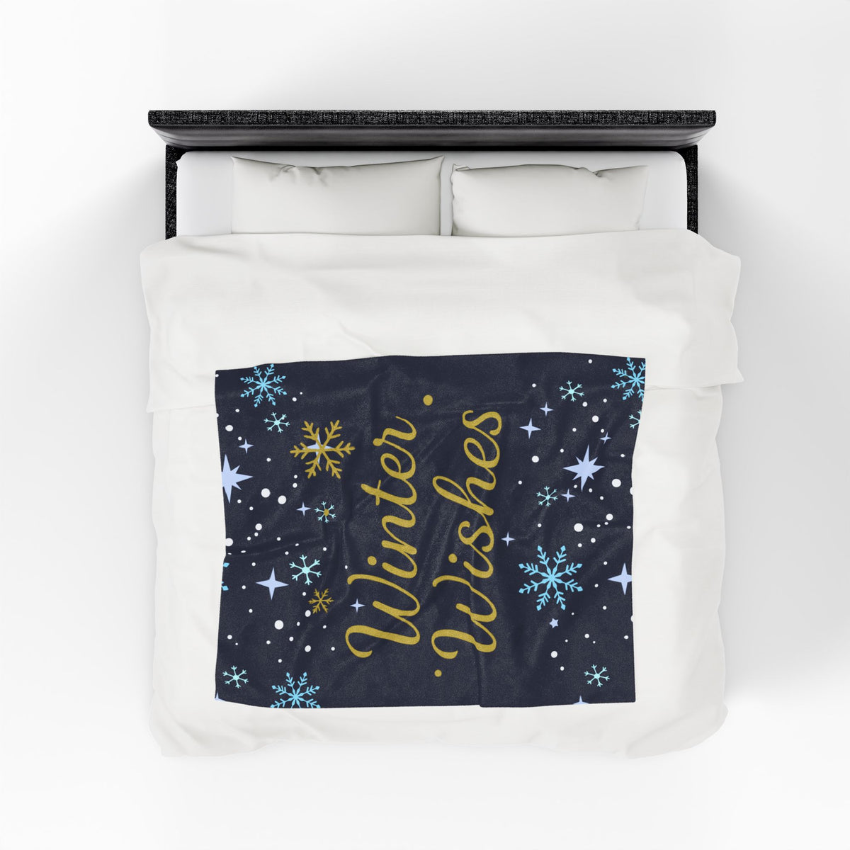 Winter Wishes Sherpa Throw Blanket – Navy & Gold – product photo 10 of 24