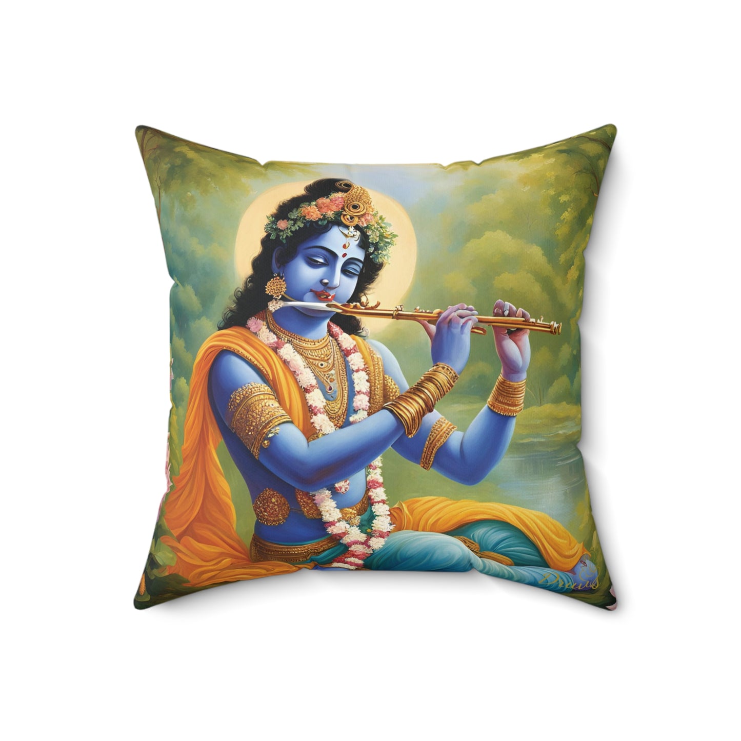 Lord Krishna Playing Flute Cushion Pillow – Spiritual Home Decor