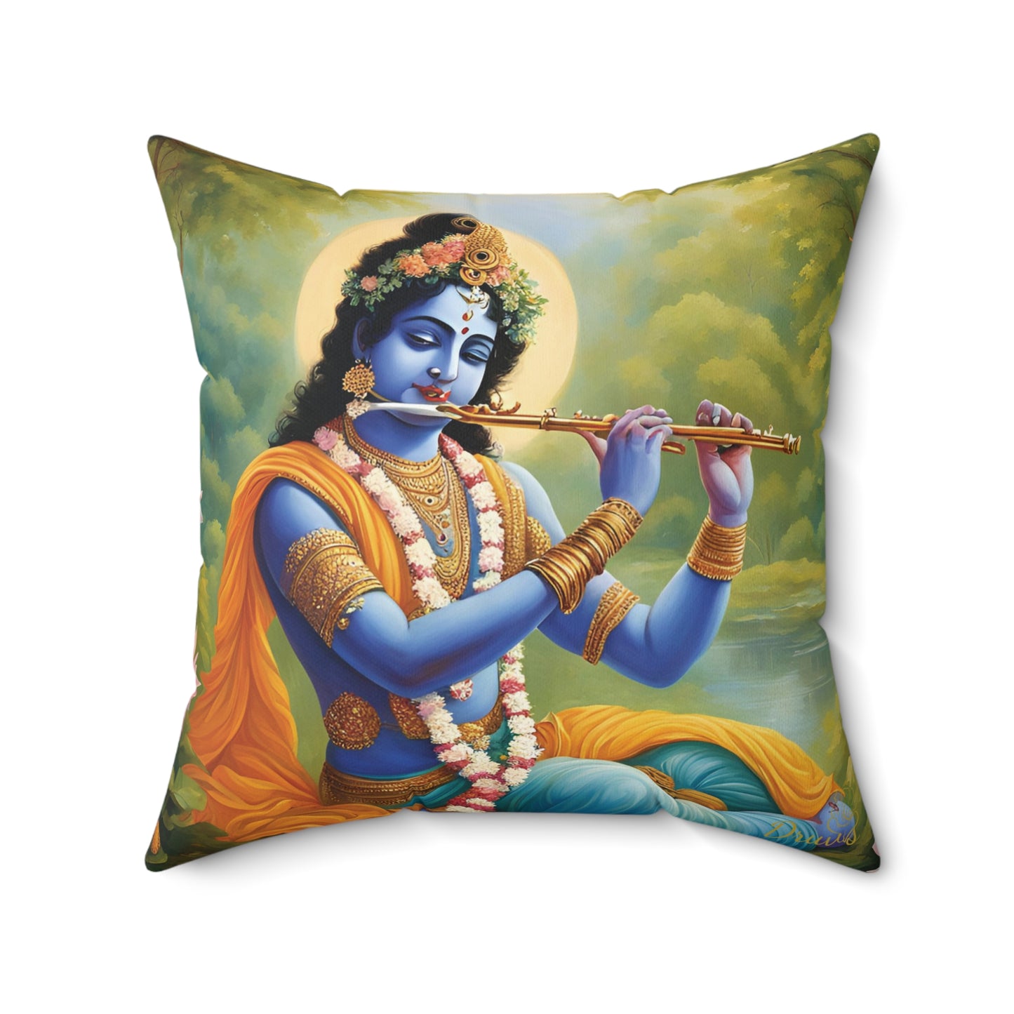 Lord Krishna Playing Flute Cushion Pillow – Spiritual Home Decor