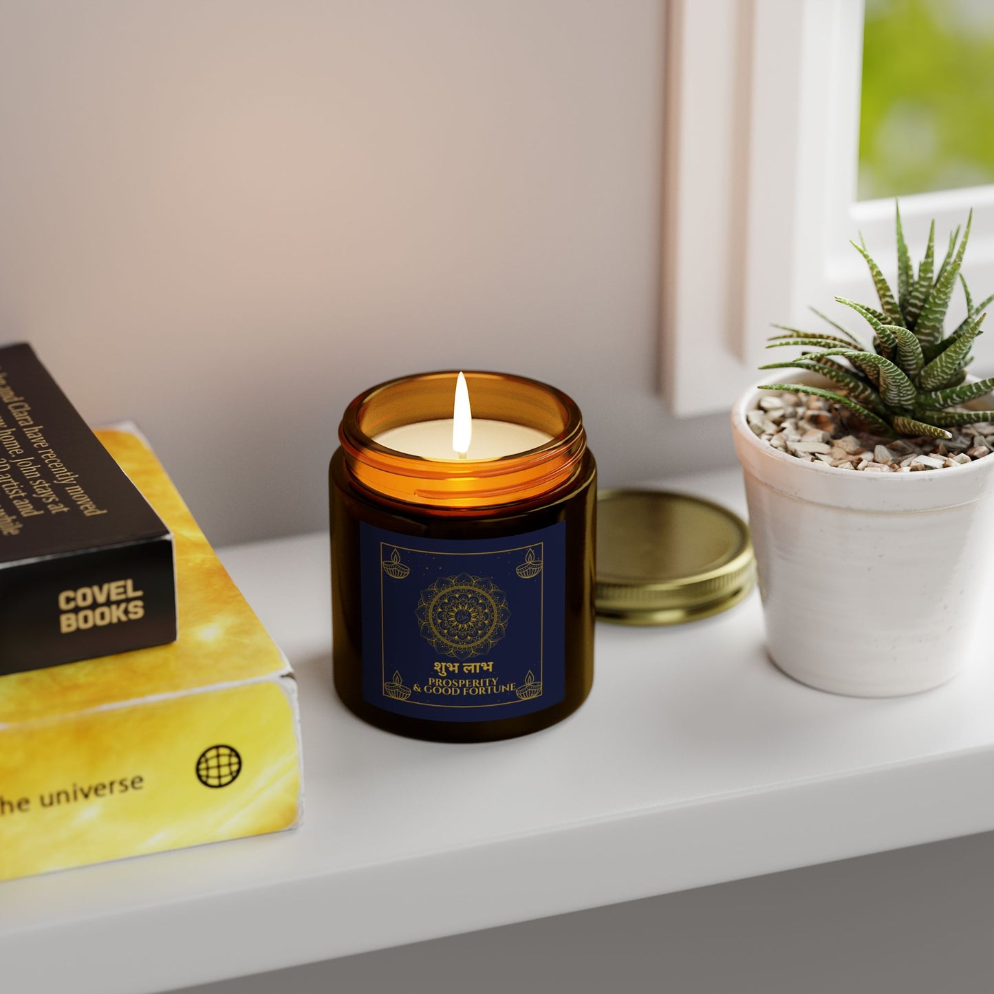 Shubh Labh Prosperity Candle – Diwali Scented Jar with Mandala & Mantra Design