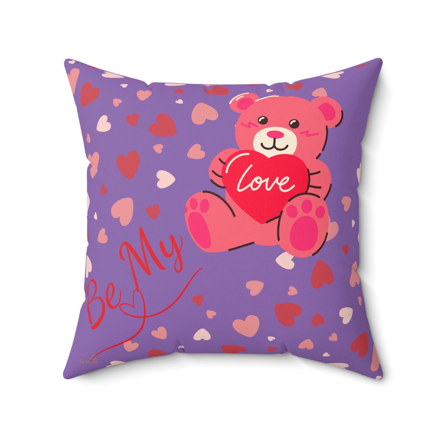 Be My Love – Valentine’s Teddy Cushion Pillow in Purple with Hearts