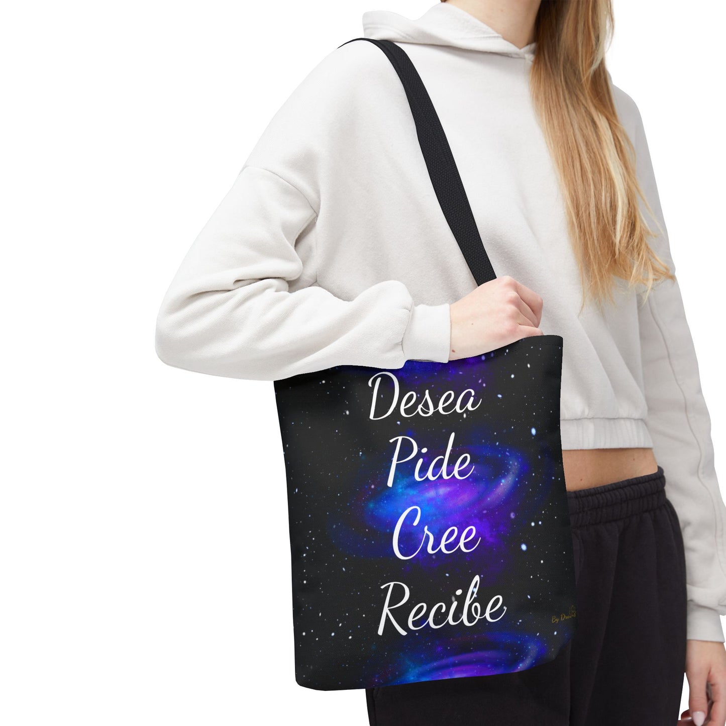 Desea Pide Cree Recibe Tote Bag – Bolsa Cósmica de Afirmaciones Espirituales por Druvs