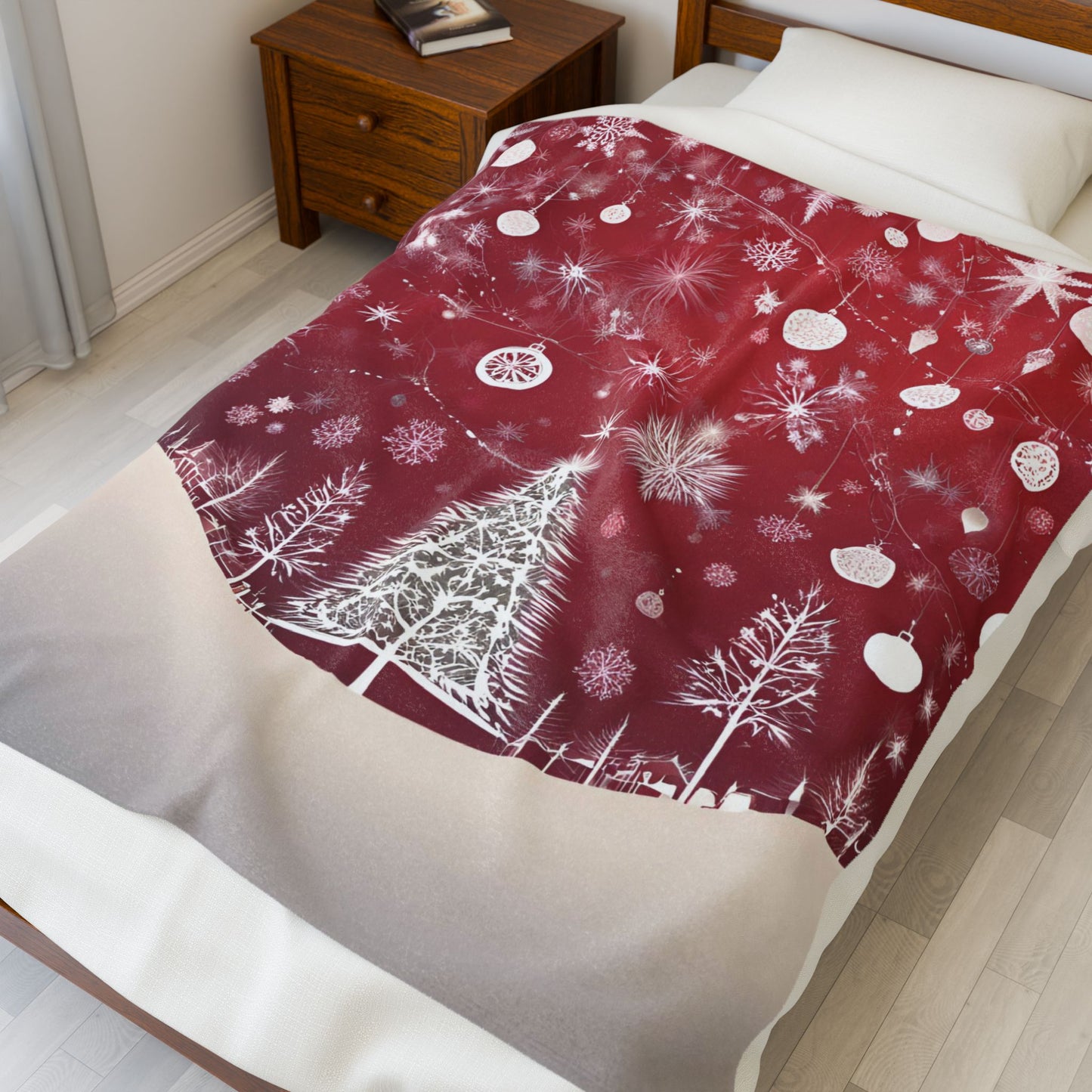 Velveteen Christmas Snowflake Blanket – Red & White Cozy Holiday Throw