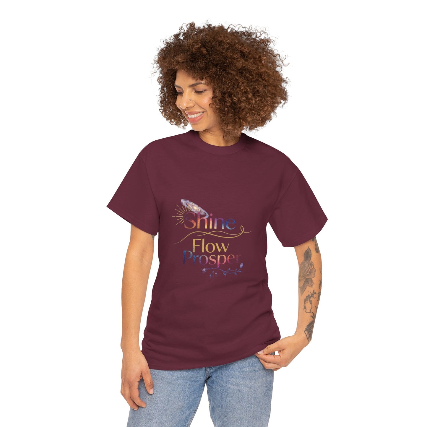 Shine Flow Prosper T-Shirt – Cosmic Manifestation Tee by Druvs