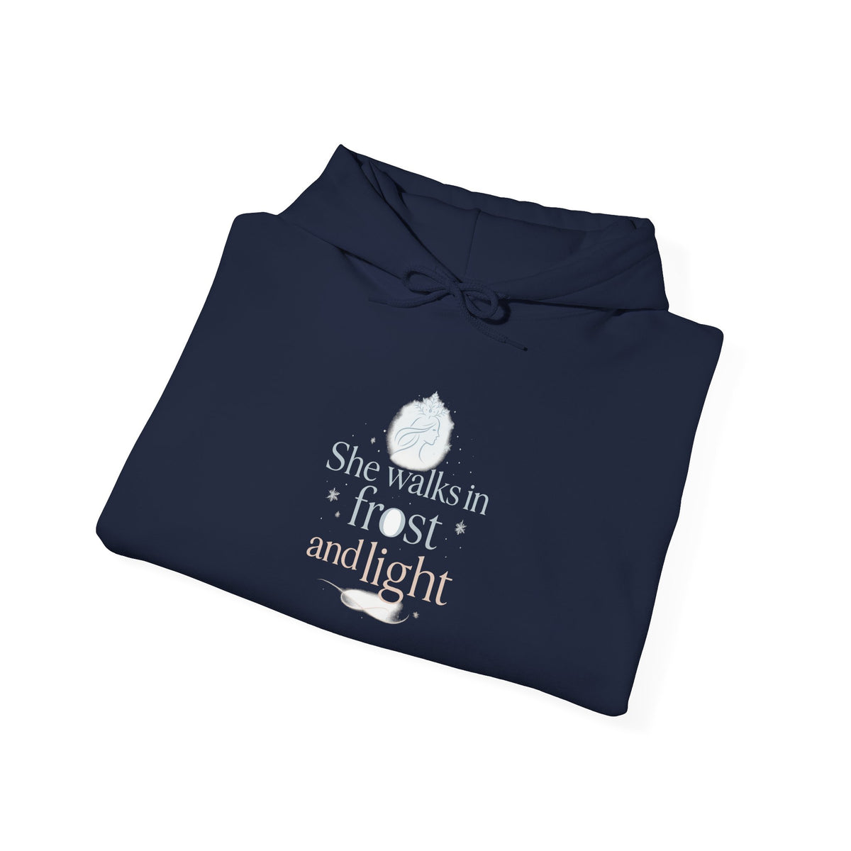 navy winter hoodie shown from the back