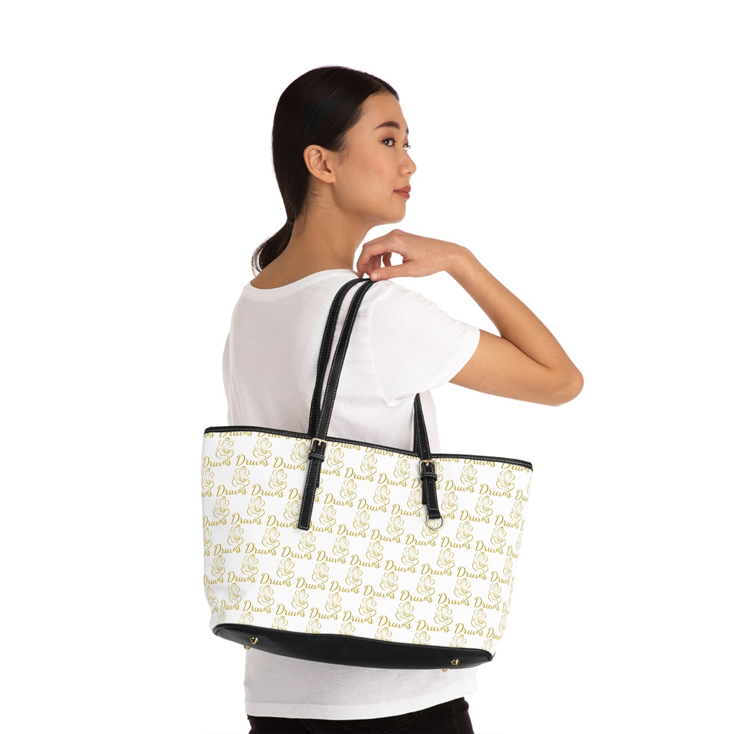 White Druvs Monogram Shoulder Bag – Elegant Leather Tote | 100% PU