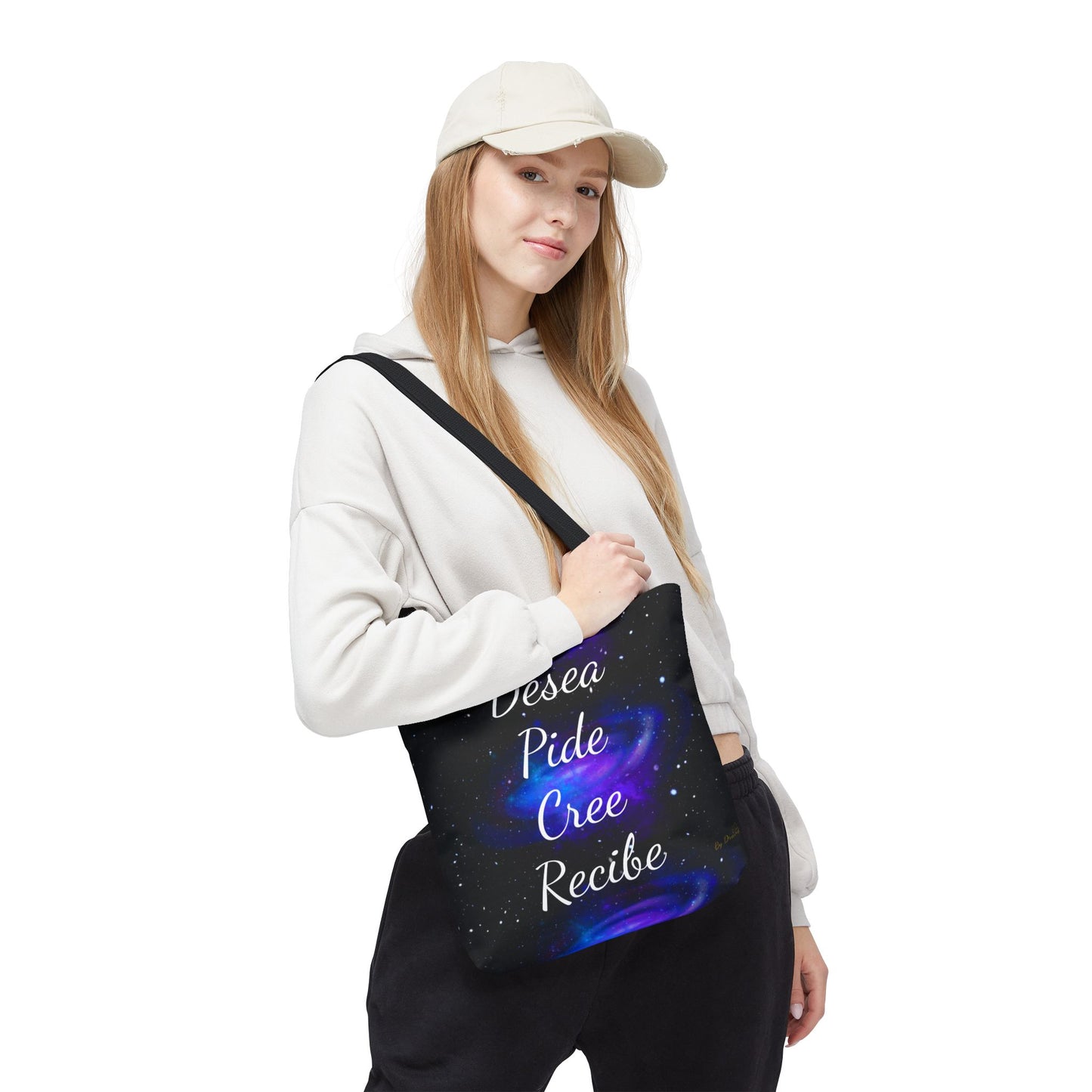 Desea Pide Cree Recibe Tote Bag – Bolsa Cósmica de Afirmaciones Espirituales por Druvs