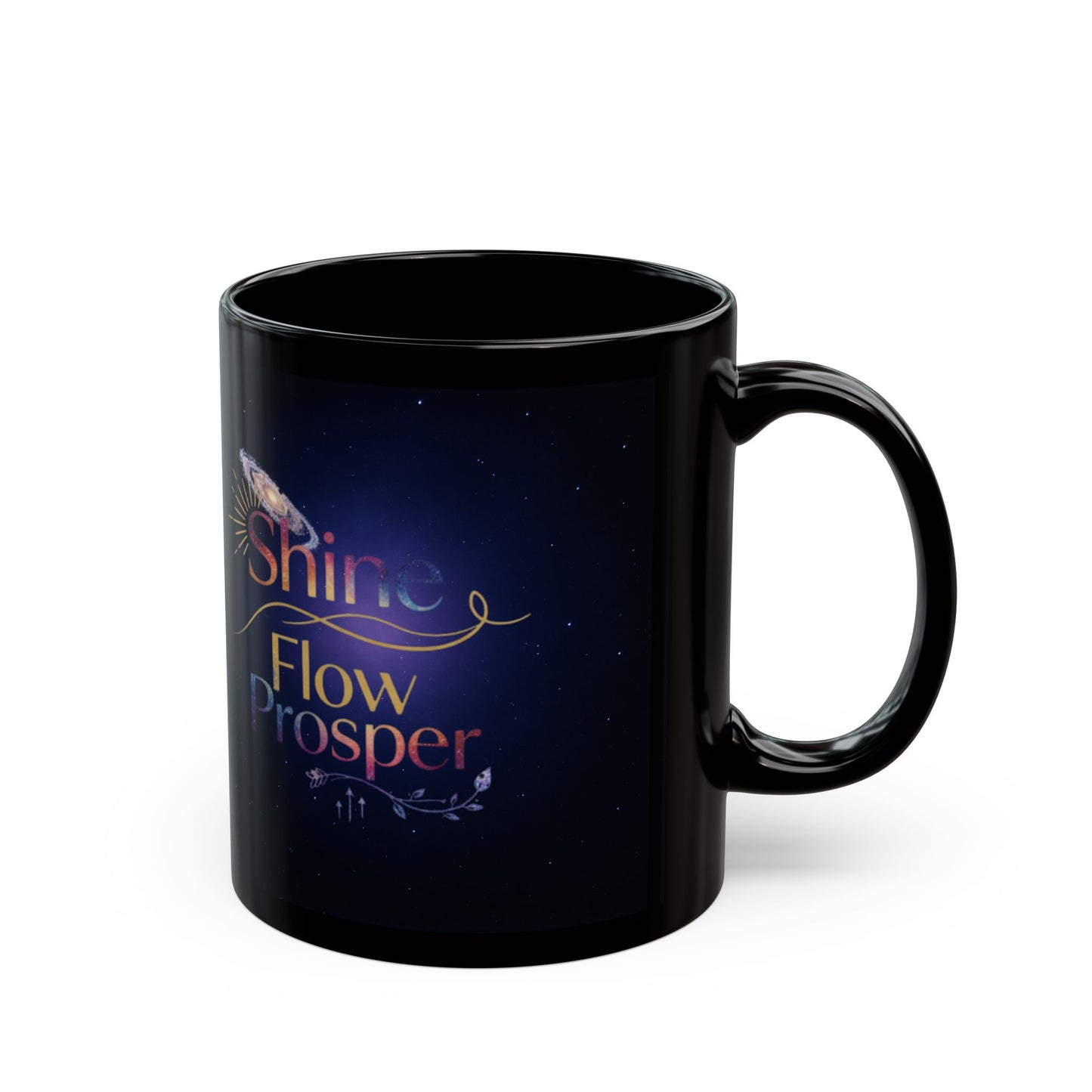 Shine Flow Prosper Mug – Cosmic Manifestation Black Edition | By Druvs