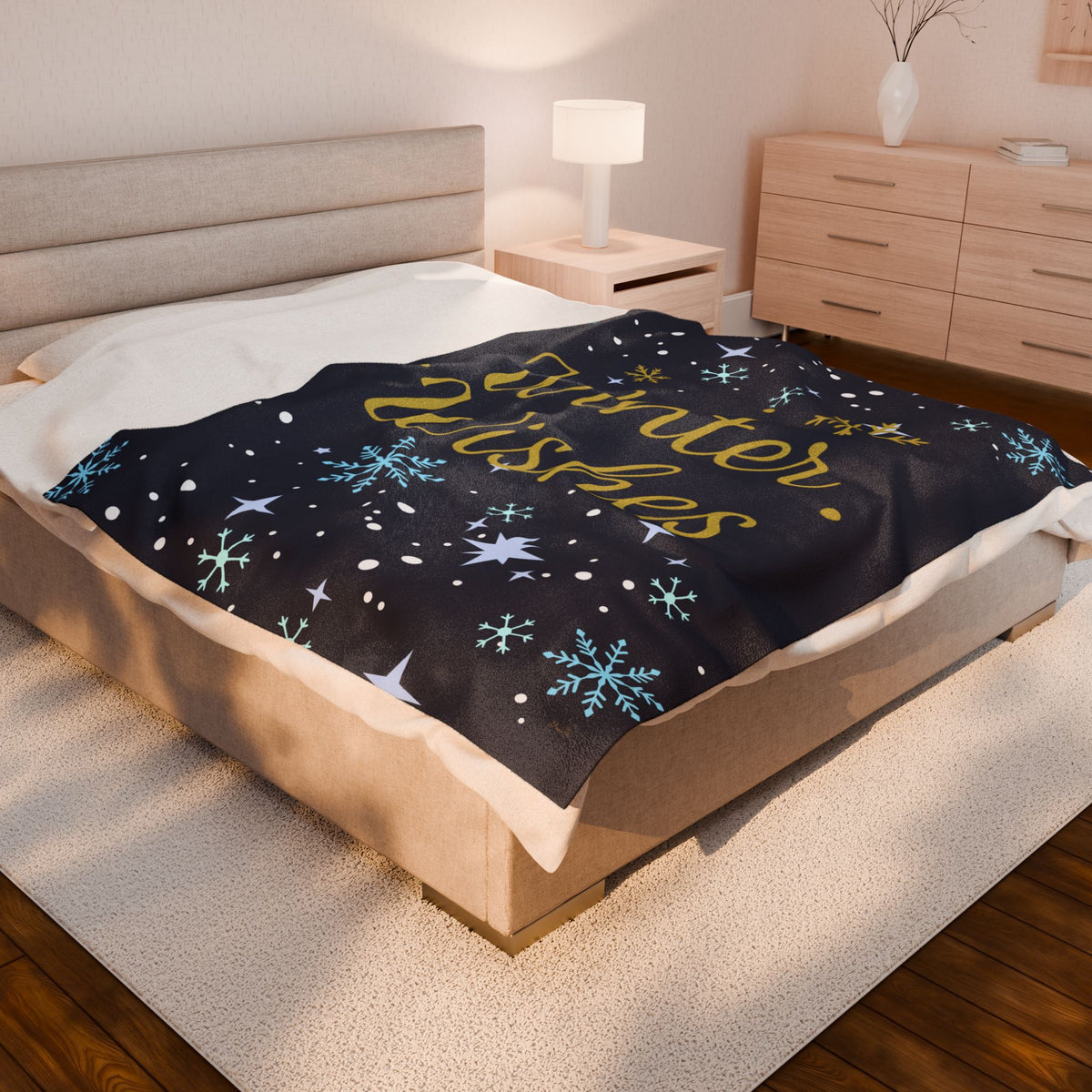 Winter Wishes Sherpa Throw Blanket – Navy & Gold – product photo 13 of 24