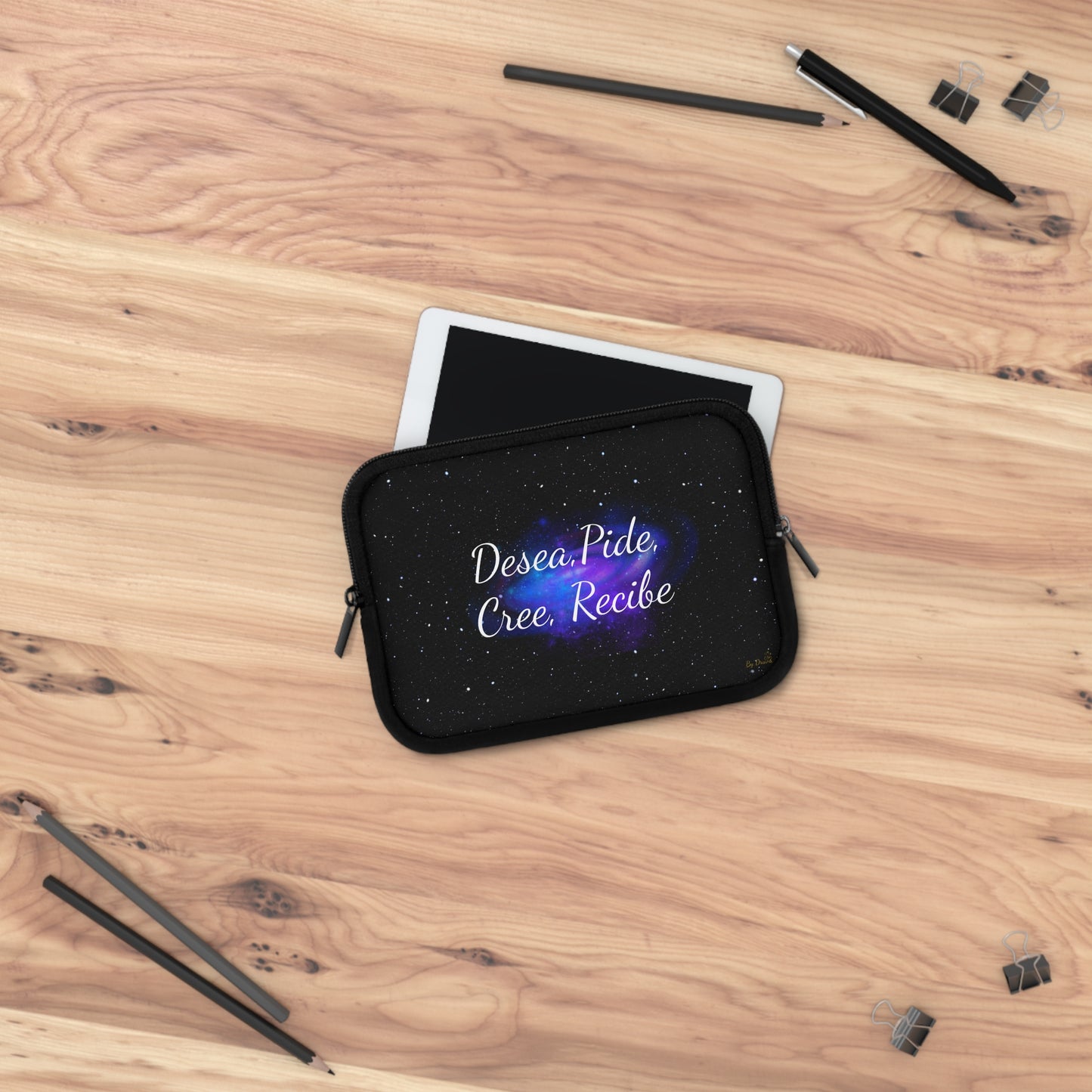 “Desea, Pide, Cree, Recibe” Laptop Sleeve – Galaxy Manifestation Case by Druvs (Multiple Sizes)