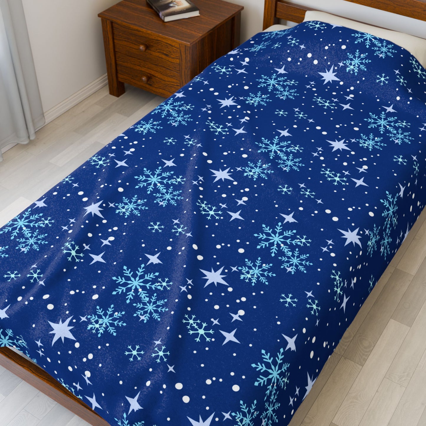 Winter Soft Blanket - Star Snowflake Blue Background Pattern
