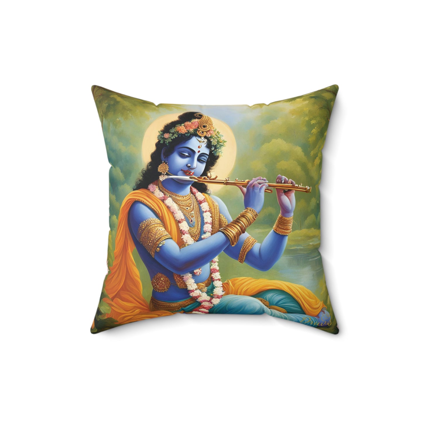 Lord Krishna Playing Flute Cushion Pillow – Spiritual Home Decor