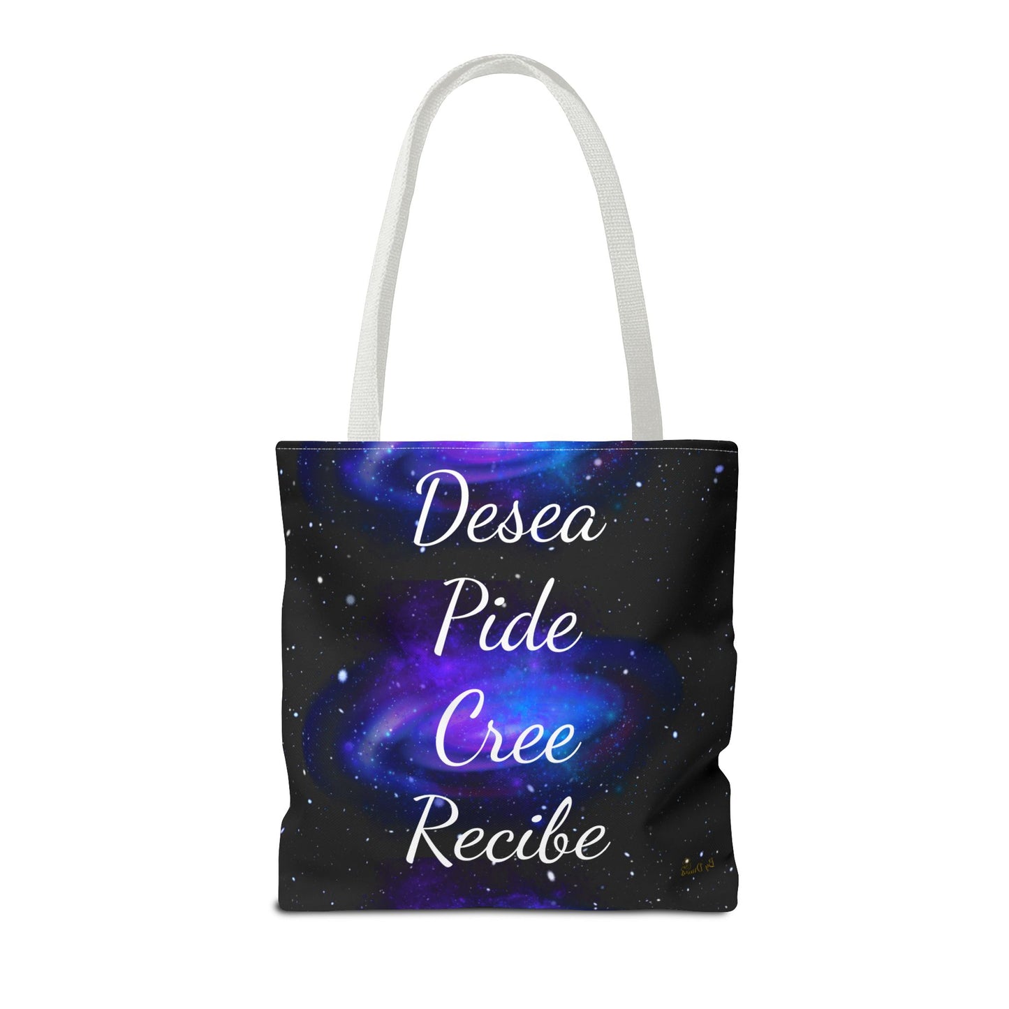 Desea Pide Cree Recibe Tote Bag – Bolsa Cósmica de Afirmaciones Espirituales por Druvs