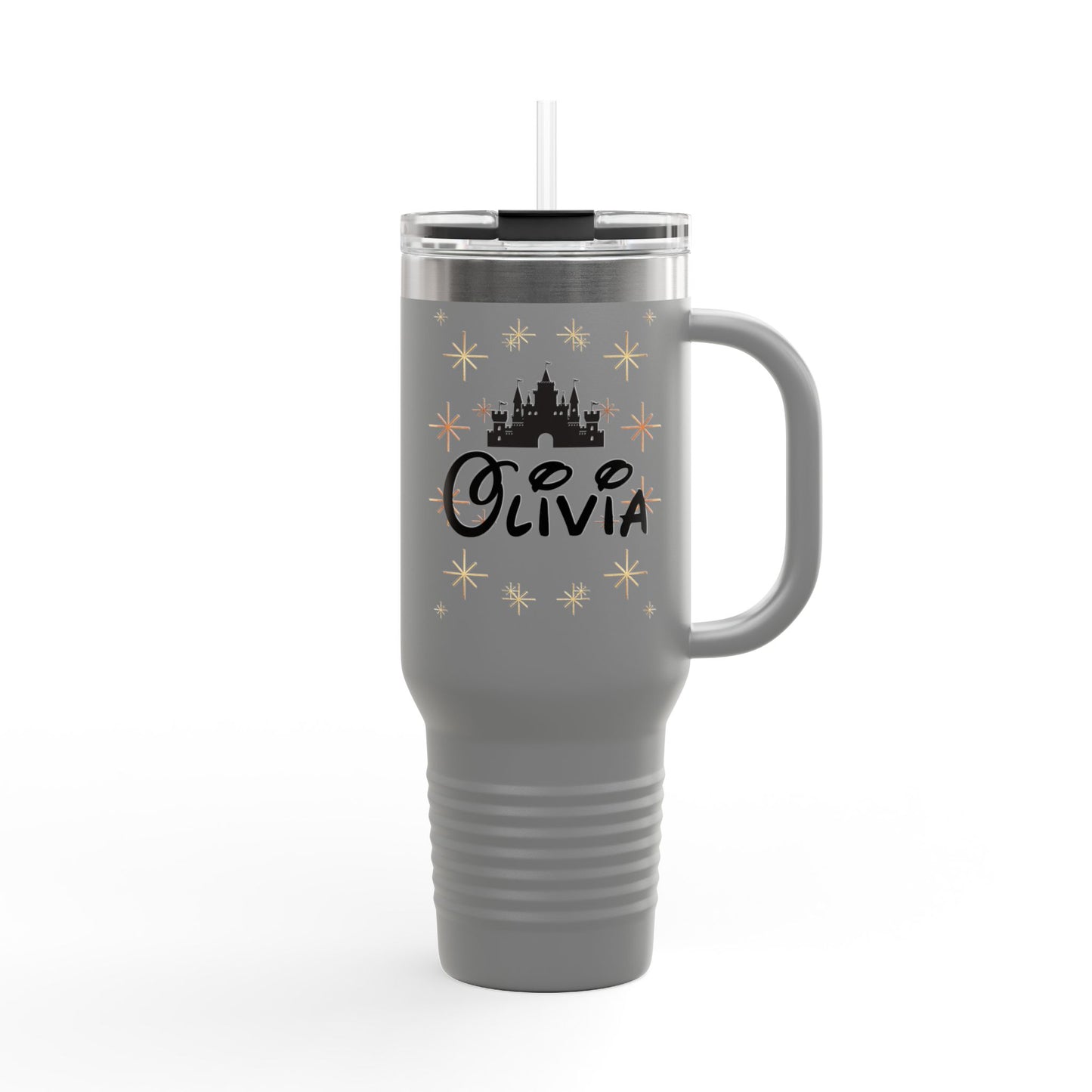 Personalized Disney-Inspired Travel Mug – Olivia Edition with Castle & Sparkles