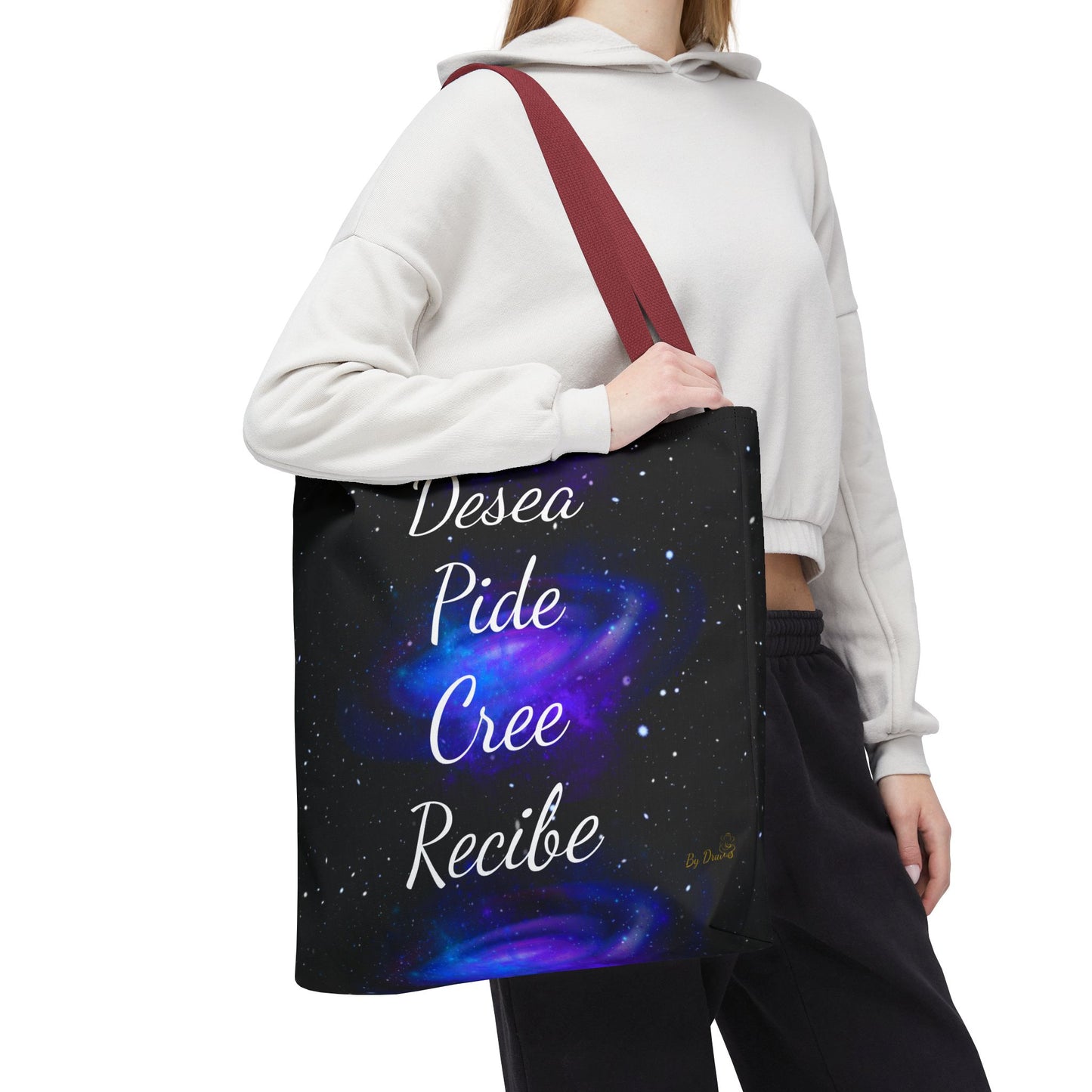 Desea Pide Cree Recibe Tote Bag – Bolsa Cósmica de Afirmaciones Espirituales por Druvs