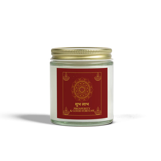 Shubh Labh red and gold Diwali candle with mandala artwork by Druvs