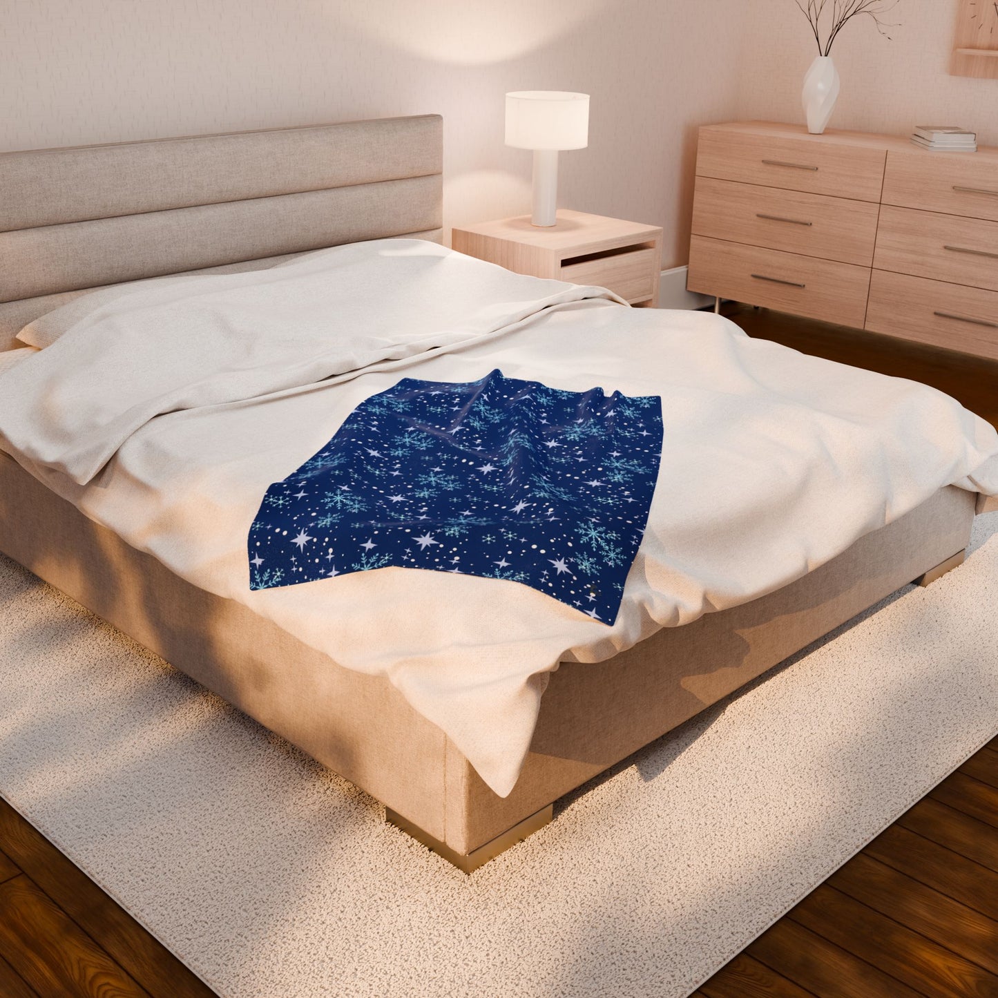 Winter Soft Blanket - Star Snowflake Blue Background Pattern