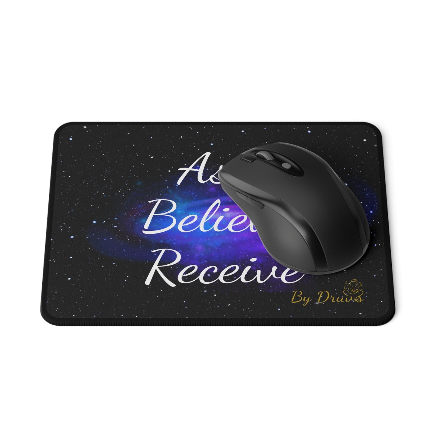 Ask believe receive Mousepad with a black mouse on it