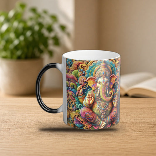 Lord Ganesha color-changing mug on a cozy morning desk