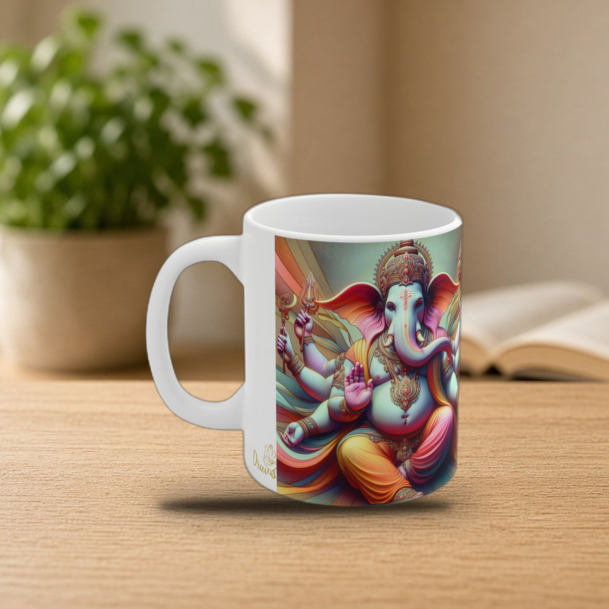Lord Ganesha Diwali mug on a cozy morning desk