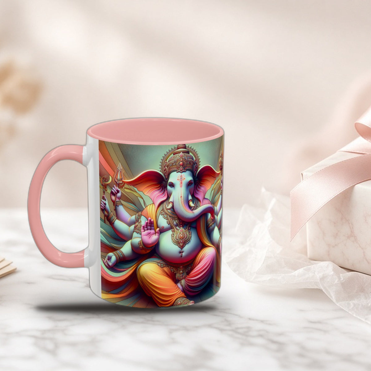 Lord Ganesha spiritual two-tone mug as a wrapped gift