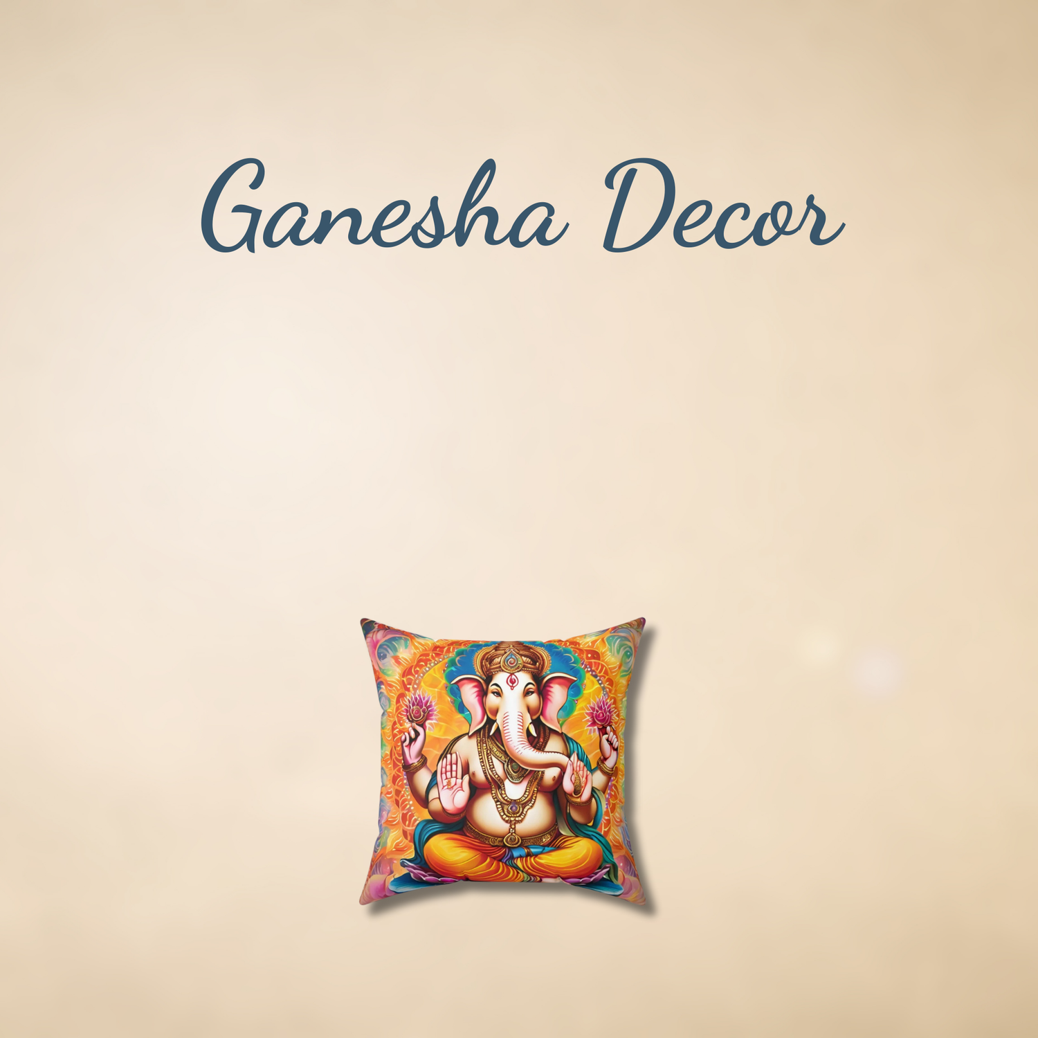 A decorative Ganesha cushions, styled as part of the Druvs Ganesha Decor collection for spiritual and festive home spaces
