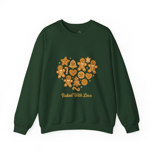 “Baked With Love” Gingerbread Cookie Sweatshirt – Holiday Unisex Cozy Pullover