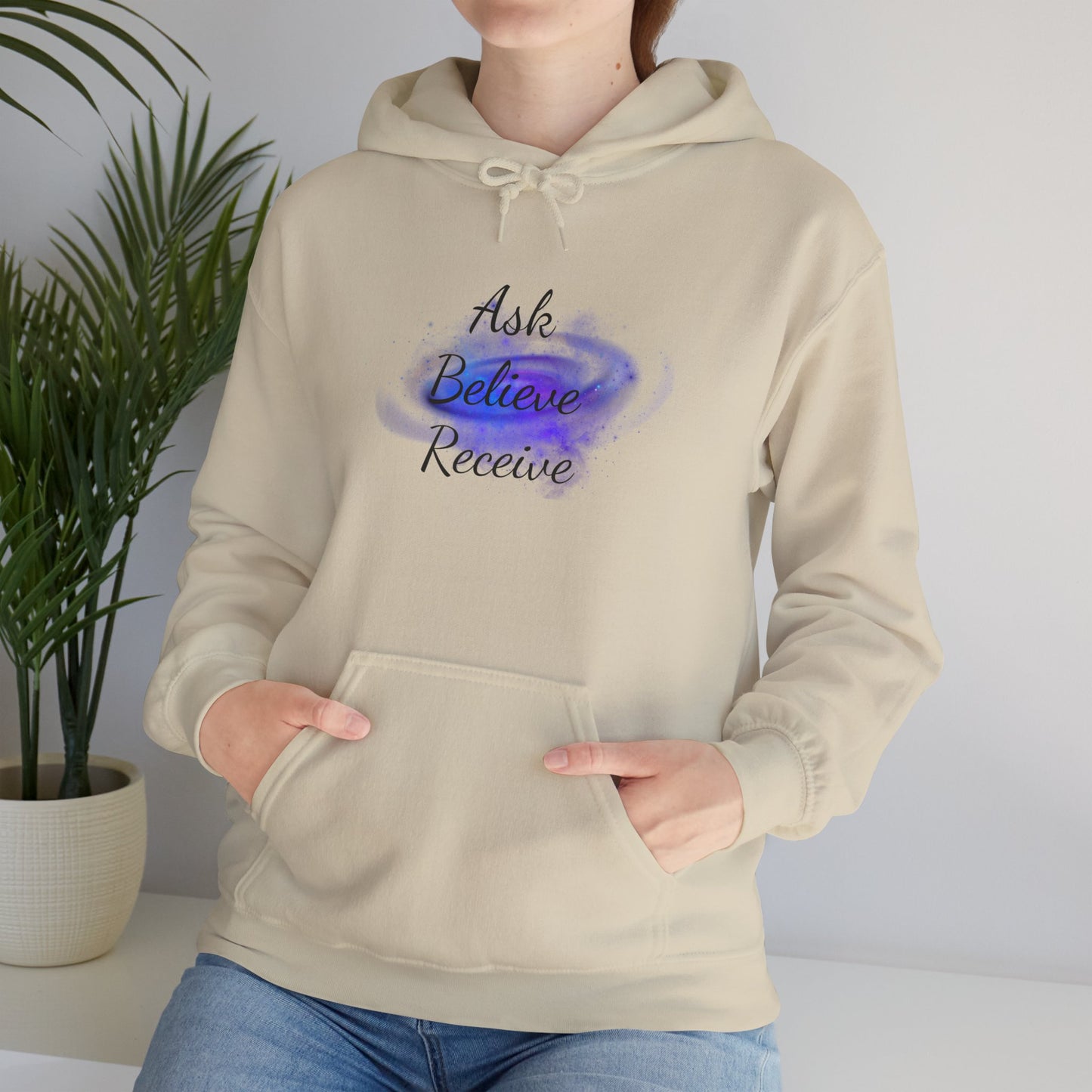 Ask Believe Receive Hoodie | Spiritual Manifestation Sweatshirt for Meditation & Mindfulness