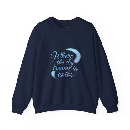 Where the Sky Dreams in Color – Celestial Moon Sweatshirt (Unisex, Multicolor Print)