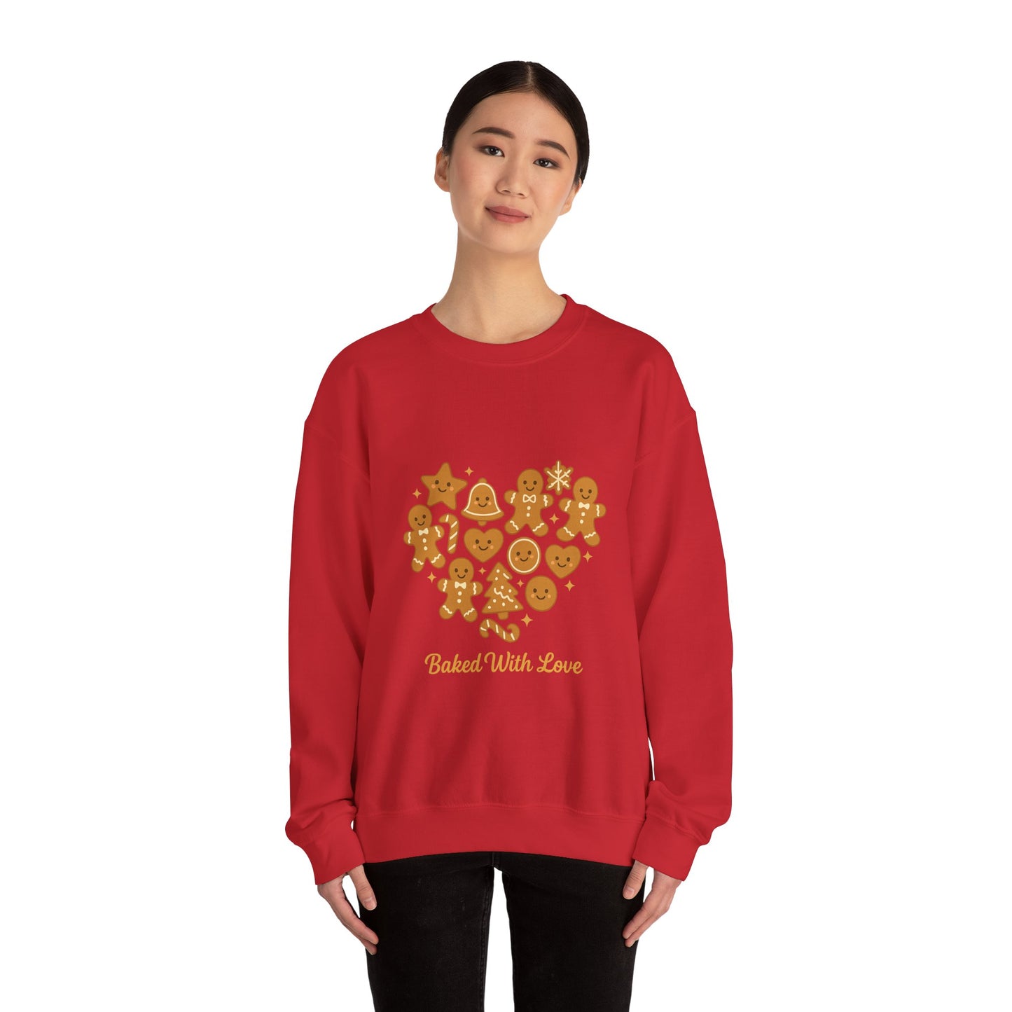 “Baked With Love” Gingerbread Cookie Sweatshirt – Holiday Unisex Cozy Pullover