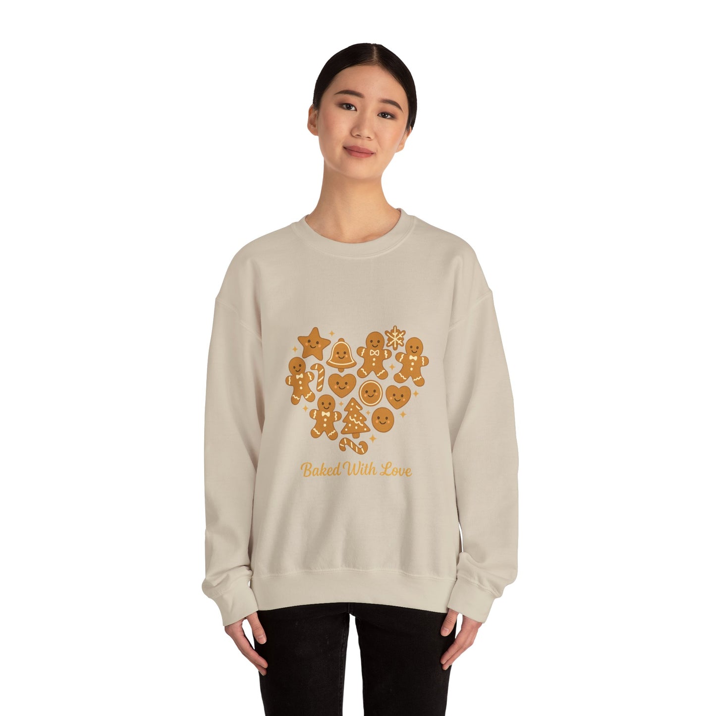 “Baked With Love” Gingerbread Cookie Sweatshirt – Holiday Unisex Cozy Pullover