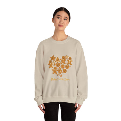 “Baked With Love” Gingerbread Cookie Sweatshirt – Holiday Unisex Cozy Pullover