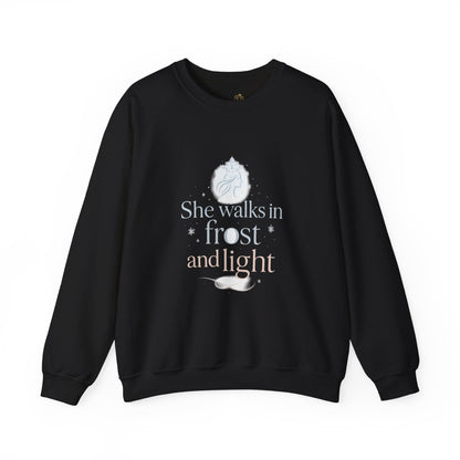 She Walks in Frost and Light – Elegant Winter Goddess Sweatshirt