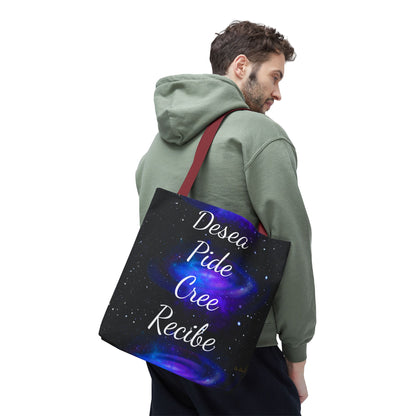 Desea Pide Cree Recibe Tote Bag – Bolsa Cósmica de Afirmaciones Espirituales por Druvs