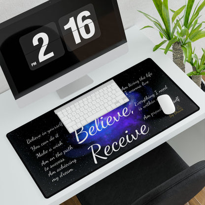 Desk Mat with Inspirational Quotes, Law of Attraction, Ask Believe Receive