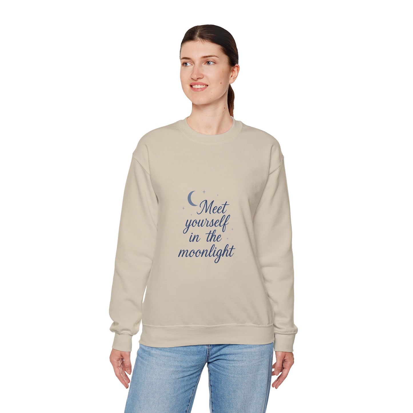 Meet Yourself in the Moonlight – Self-Reflection Quote Sweatshirt (Unisex)