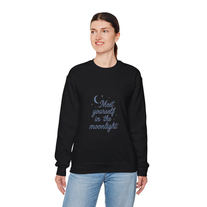 Meet Yourself in the Moonlight – Self-Reflection Quote Sweatshirt (Unisex)