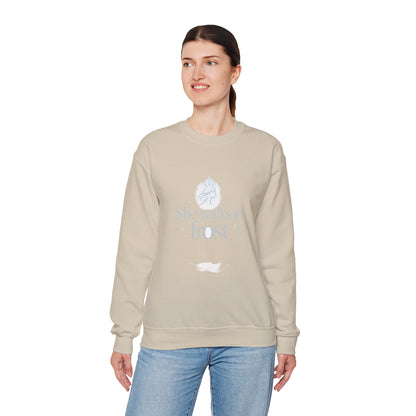 She Walks in Frost and Light – Elegant Winter Goddess Sweatshirt