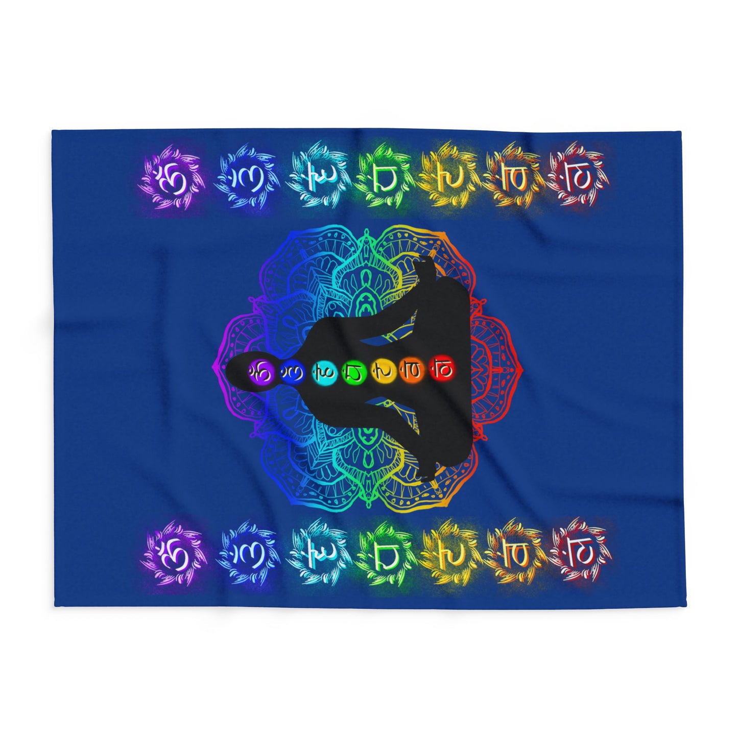 Chakra Meditation Fleece Blanket – Rainbow Energy Silhouette on Mandala | Druvs