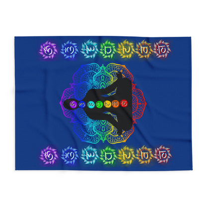 Chakra Meditation Fleece Blanket – Rainbow Energy Silhouette on Mandala | Druvs