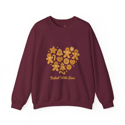 “Baked With Love” Gingerbread Cookie Sweatshirt – Holiday Unisex Cozy Pullover